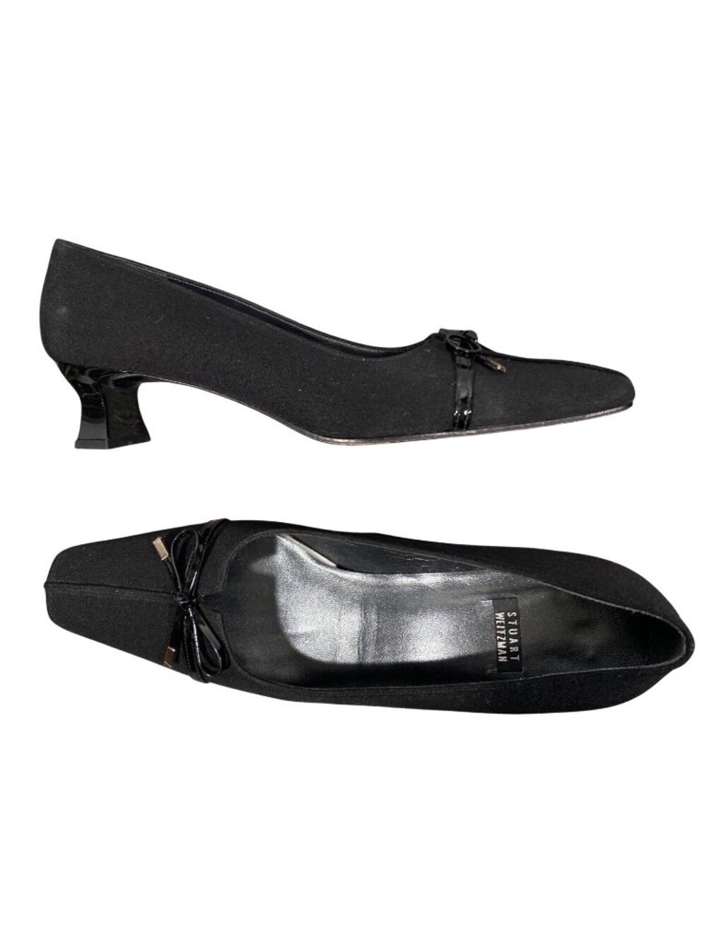 Stuart Weitzman vintage Black Square-Toe Kitten Heels With Bow Detail Size 7 AA